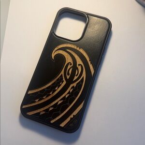 Black and Wood Wave Design iPhone 14 Pro Max Case